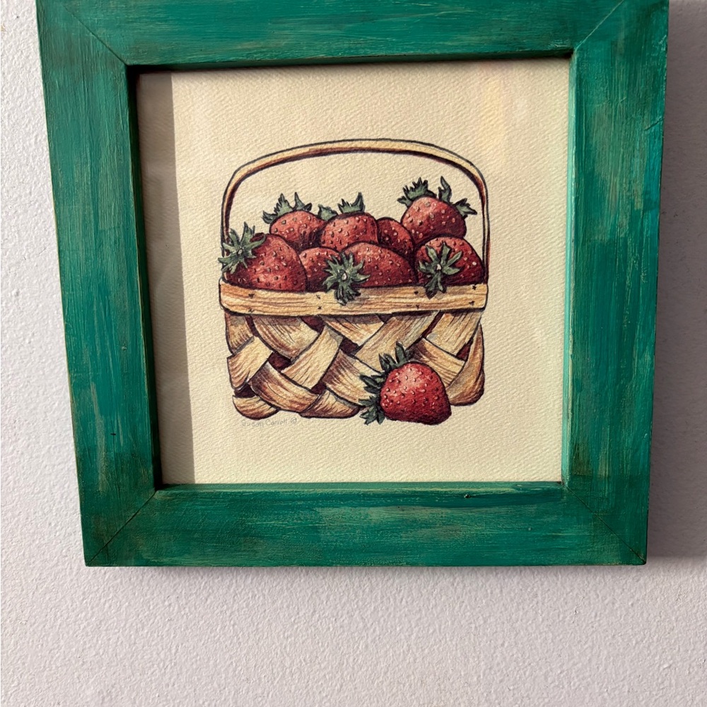 Strawberry Basket Wall Art with Green Frame